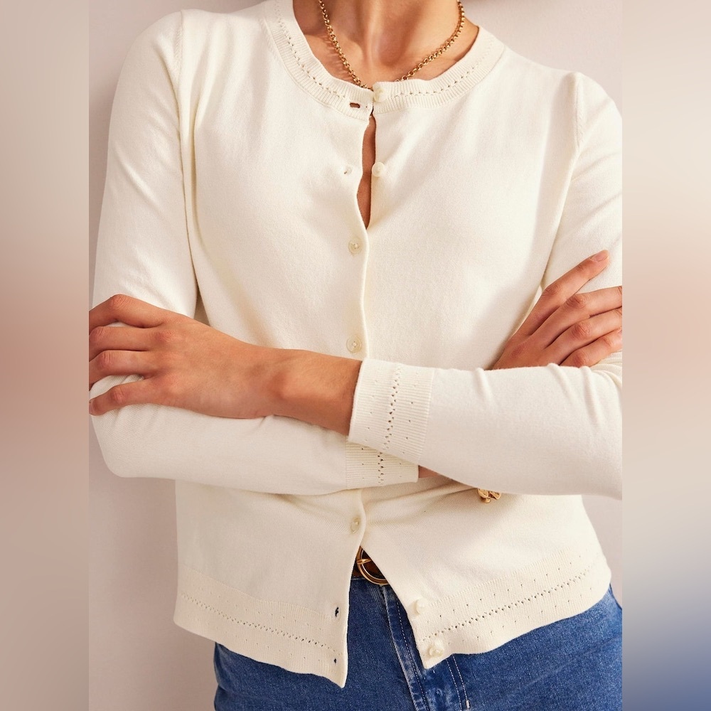 New Boden Catriona Cream Button Down Women's Cardigan Size Medium - Picture 3 of 16